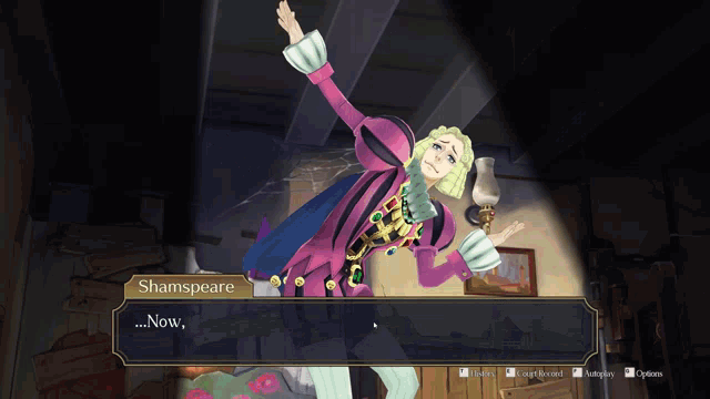 a video game character named shamspeare is saying now