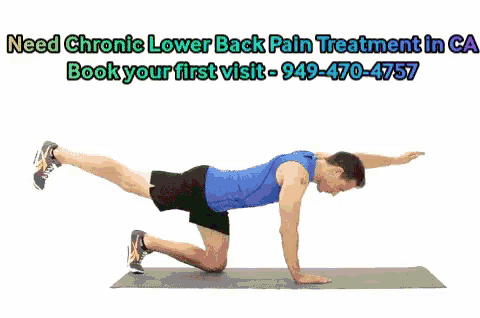 a man is doing exercises on a mat with the words need chronic lower back pain treatment in ca book your first visit