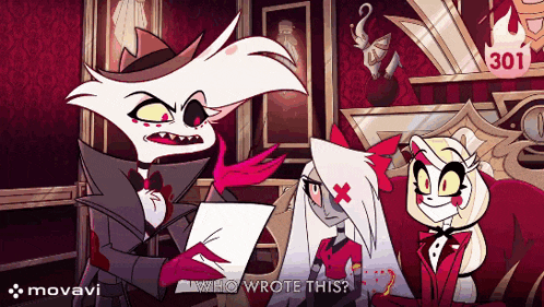 a cartoon character says " who wrote this " in front of a sign that says 300