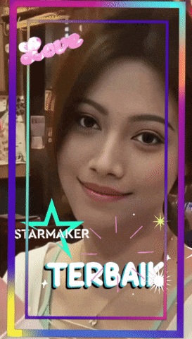 a woman 's face is surrounded by a colorful frame that says starmaker terbaik