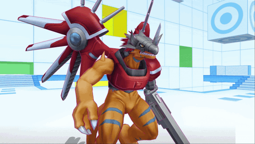 a cartoon character with the number 7 on his chest is holding a gun