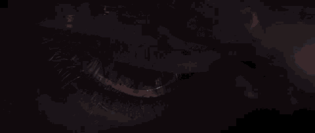 a close up of a person 's eye with a dark background .