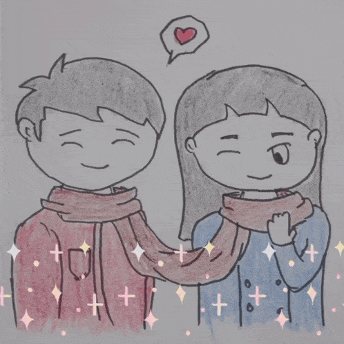 a drawing of jill and safir with a heart on it