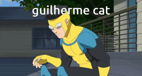 a cartoon of a man in a yellow and blue suit with the words guilherme cat below him