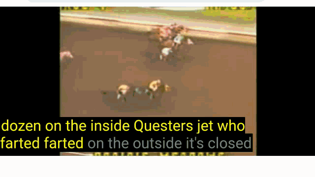 a screenshot of a horse race with the words dozen on the inside questers