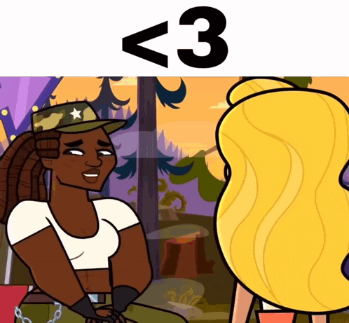 a cartoon drawing of two girls with the number < 3 above them