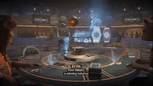 a screenshot of a video game that says ey e9 pure sabacc