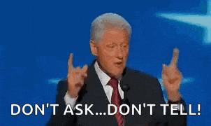 a man in a suit and tie is giving a speech and says `` don 't ask ... don 't tell ! ''