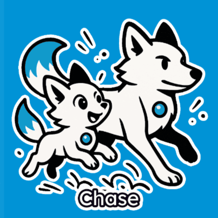 a cartoon drawing of two dogs with the name chase below them