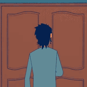 a man in a suit is opening a door