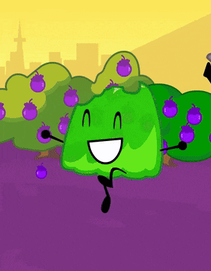 a cartoon drawing of a green shrub with purple berries on it