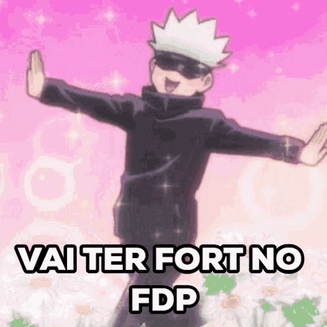 a cartoon character is standing in front of a pink background with the words vai ter fort no fdp