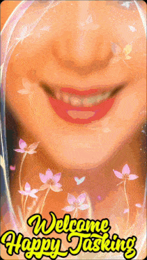 a picture of a woman 's face with flowers and the words welcome happy tasking