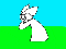 a pixel art drawing of a gray cat with a surprised look on his face .