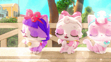 three cartoon cats are sitting next to each other with their eyes closed and the caption hothotmiso