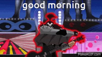 a cartoon of a man playing a guitar and the words good morning
