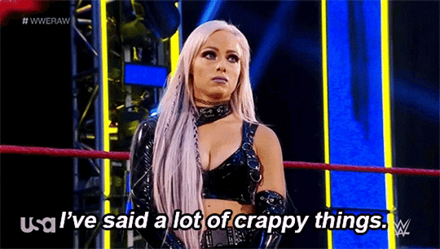 a woman is standing in a wrestling ring and saying `` usa i 've said a lot of crappy things . ''