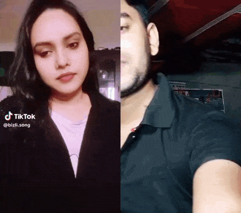 a woman and a man are standing next to each other on a tik tok video