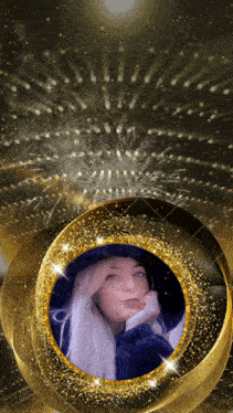 a picture of a woman in a gold circle