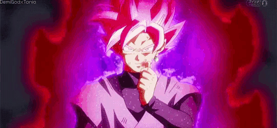 a close up of a person 's face with a purple background and a purple aura .