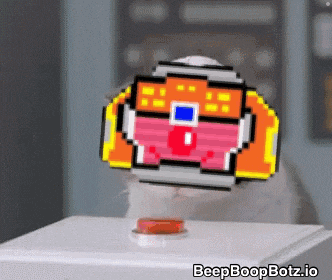 a pixel art of a cat pressing a button with the words beep boopbotz.io underneath it
