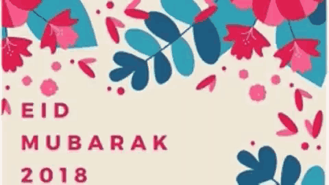 a greeting card for eid mubarak with flowers and leaves