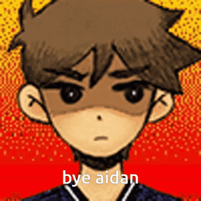 a drawing of a boy with the words bye aidan written on it