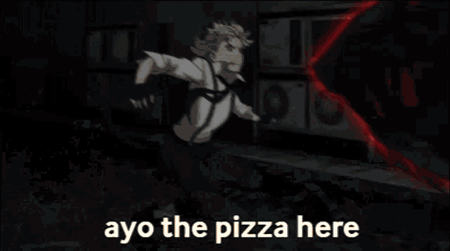a black background with the words " ayo the pizza here " on it