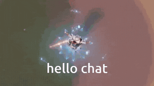 a person is flying through a blue flower with the words `` hello chat '' written on the bottom .