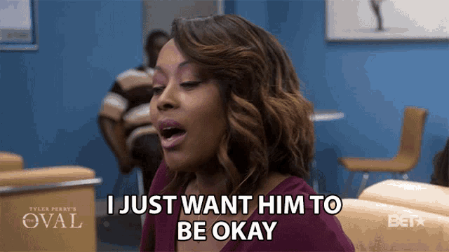 a woman says " i just want him to be okay " while sitting in a waiting room