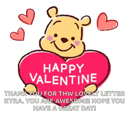 a cartoon of winnie the pooh holding a heart with the words happy valentine written on it .