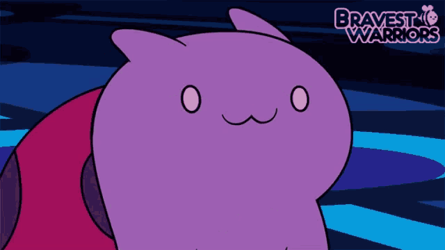 a cartoon of a purple cat with the words bravest warriors above it