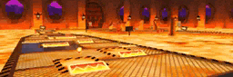 a blurred image of a video game scene with a cartoon character on a track .