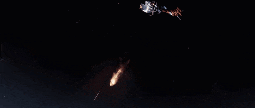 a video game character is flying through space