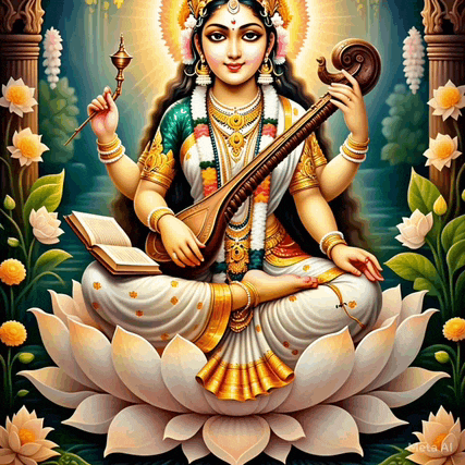 a painting of a woman sitting on a lotus flower