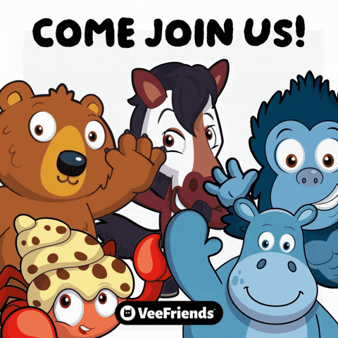 a group of cartoon animals with the words come join us on the top