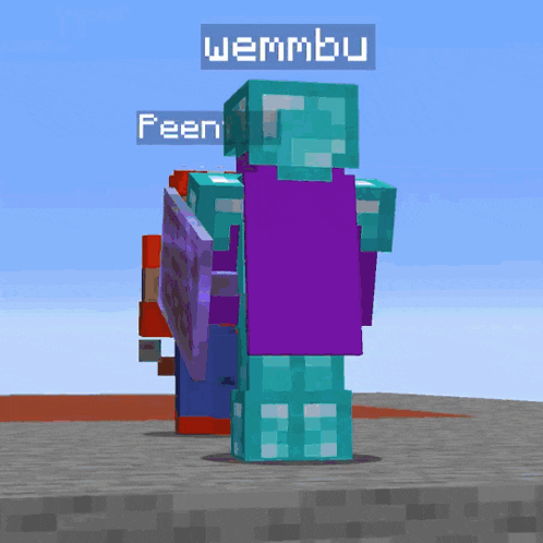 two minecraft characters are standing next to each other with the name wemmbu written above them