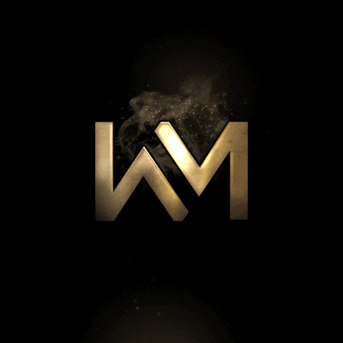 a gold letter wm on a black background with smoke coming out of it
