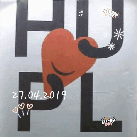 a drawing of a heart between the letters h and u