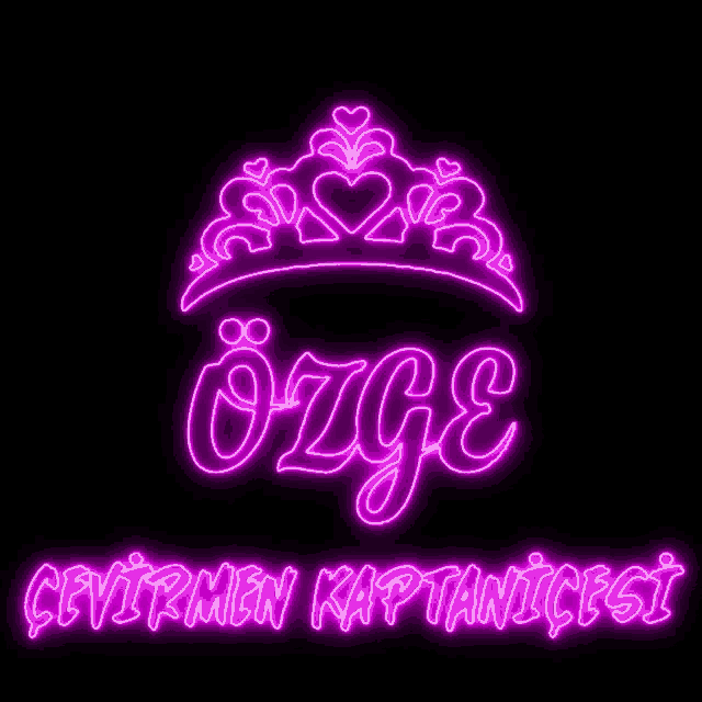 a neon sign with the name özge and a crown