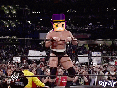 a wrestler in a wrestling ring with a purple top hat on