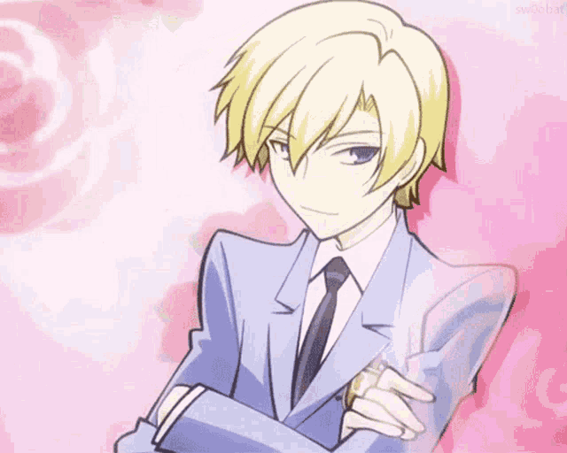 a drawing of a man in a suit and tie with a pink background