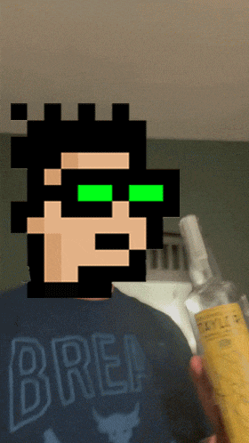 a pixel art of a man wearing a shirt that says bree