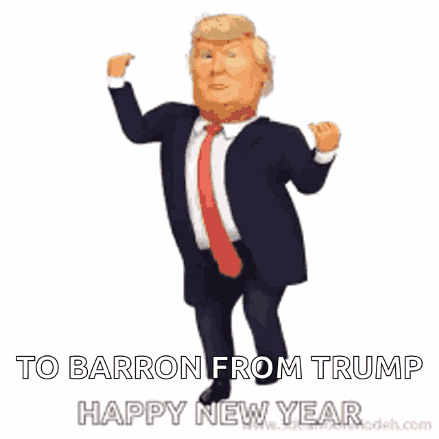 a cartoon of donald trump in a suit and tie dancing