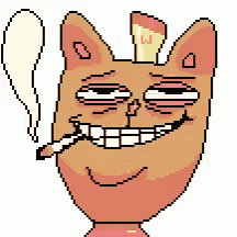 a pixel art drawing of a cat smoking a cigarette and smiling