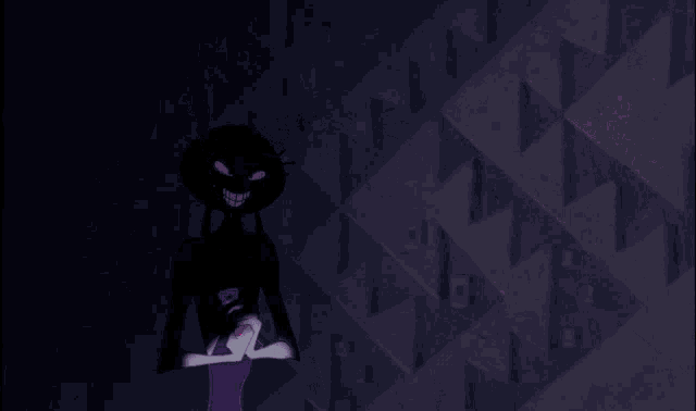 a cartoon character is holding a purple bottle
