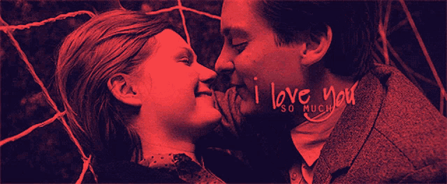 a man and woman kissing with the words i love you so much