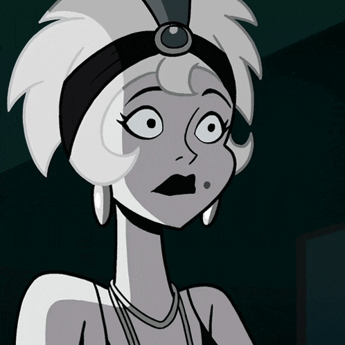 a black and white cartoon of a woman with a surprised expression on her face