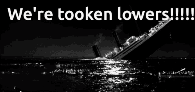 a black and white photo of a ship in the ocean with the words we 're taken lowers
