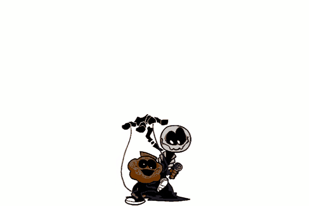 a couple of cartoon characters are standing next to each other .